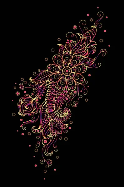 Colorful Floral Pattern Black Background — Stock Vector