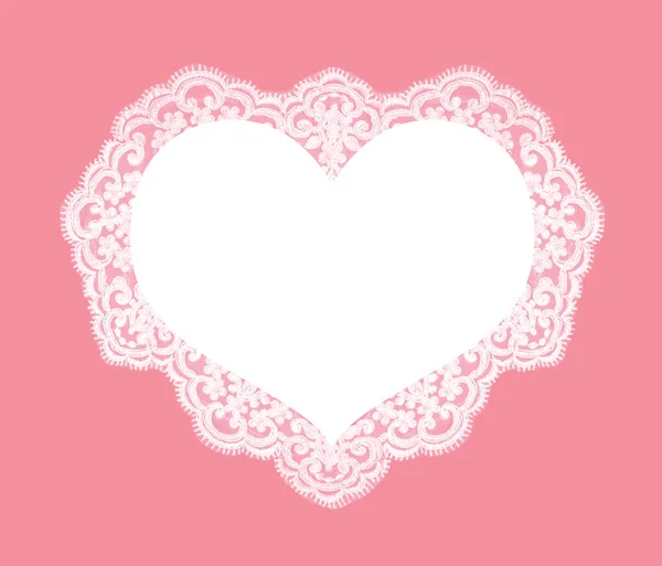 Invitation Greeting Wedding Card White Lace Pink Background Heart Shape — Stock Photo, Image