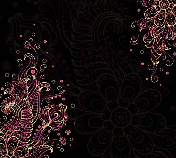 Motif Floral Coloré Sur Fond Noir — Image vectorielle