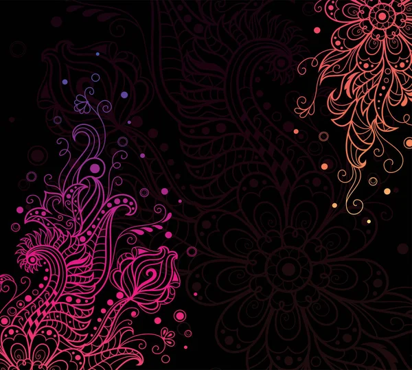 Colorful Floral Pattern Black Background — Stock Vector