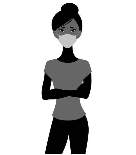Silhouette Einer Chinesin Mit Maske Sie Hat Ein Trauriges Gesicht — Stockvektor