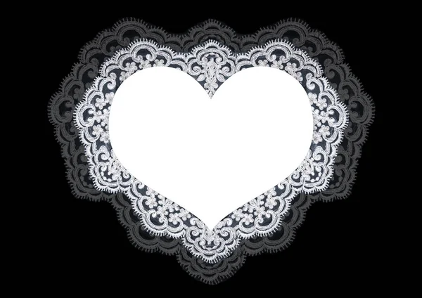 Invitation Greeting Wedding Card White Lace Black Background Heart Shape — Stock Photo, Image
