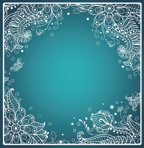 Floral Pattern Blue Background Vector Floral Frame — Stock Vector