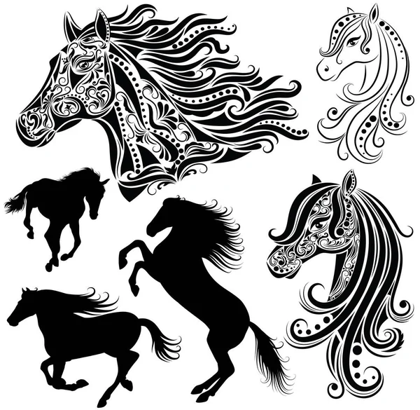 Pattern Shape Horse Head Silhouettes Horse Set Horses — Stock Vector