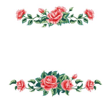 Pembe güllerle çerçevelenmiş. Beyazda izole edilmiş. Beyazda izole edilmiş.