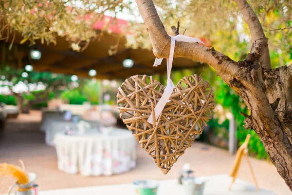 Wedding Decoration Hanging Heart Made Branches Rustic Style Decoration — Stock Photo, Image