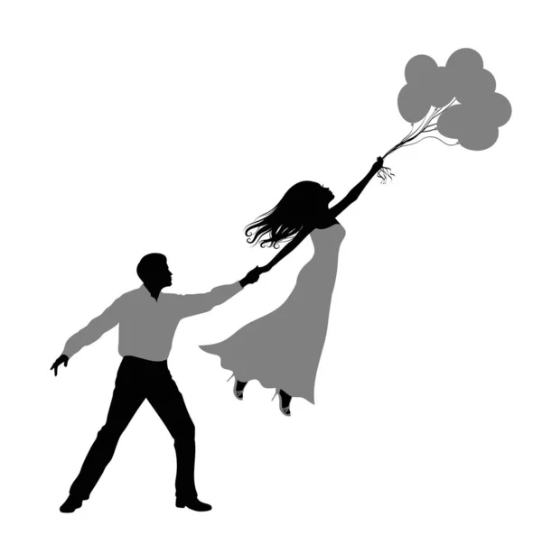 Σιλουέτα Ενός Άντρα Που Κρατάει Μια Γυναίκα Πετάει Και Κρατάει — Διανυσματικό Αρχείο