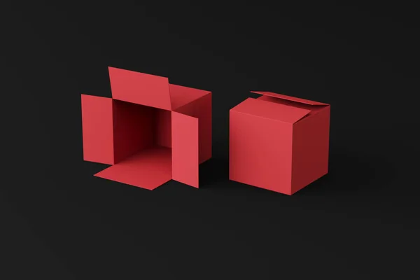 Siyah Arkaplanda Kırmızı Kutuyu Kapat Iki Kutu Metin Için Yer — Stok fotoğraf