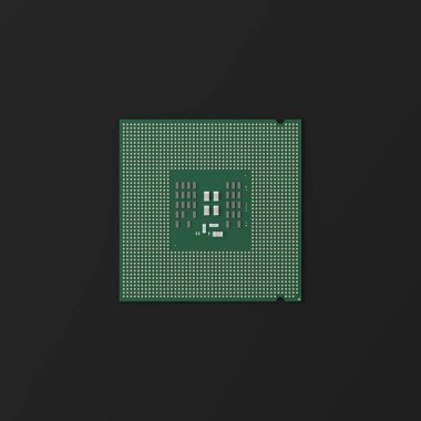 Siyah arkaplan üzerinde mikroişlemci, bileşenler, simge, metin için yer