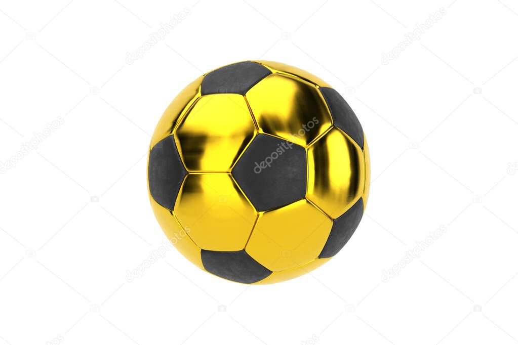 golden soccer ball isolated on white background, place for text, icon