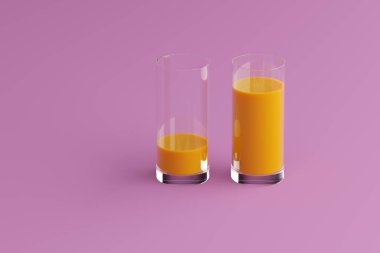 Stüdyoda mor bir zemin üzerinde röfle bulunan portakal suyu, metin, ikon, duvar kağıdı için yer