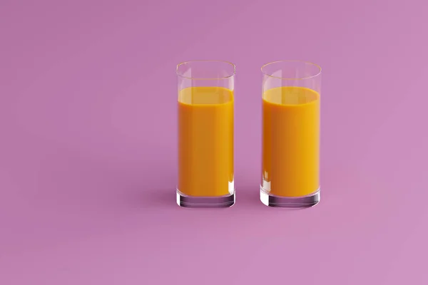 Zumo Naranja Vaso Con Reflejos Sobre Fondo Púrpura Estudio Lugar — Foto de Stock