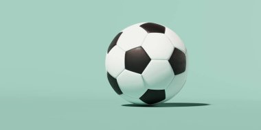 3D resim, yeşil zemin üzerinde siyah-beyaz klasik futbol topu, metin, pankart, ikon, duvar kağıdı için yer
