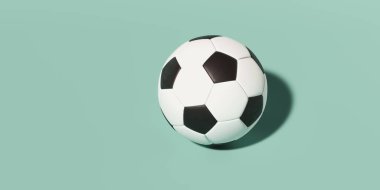 3D resim, yeşil zemin üzerinde siyah-beyaz klasik futbol topu, metin, pankart, ikon, duvar kağıdı için yer