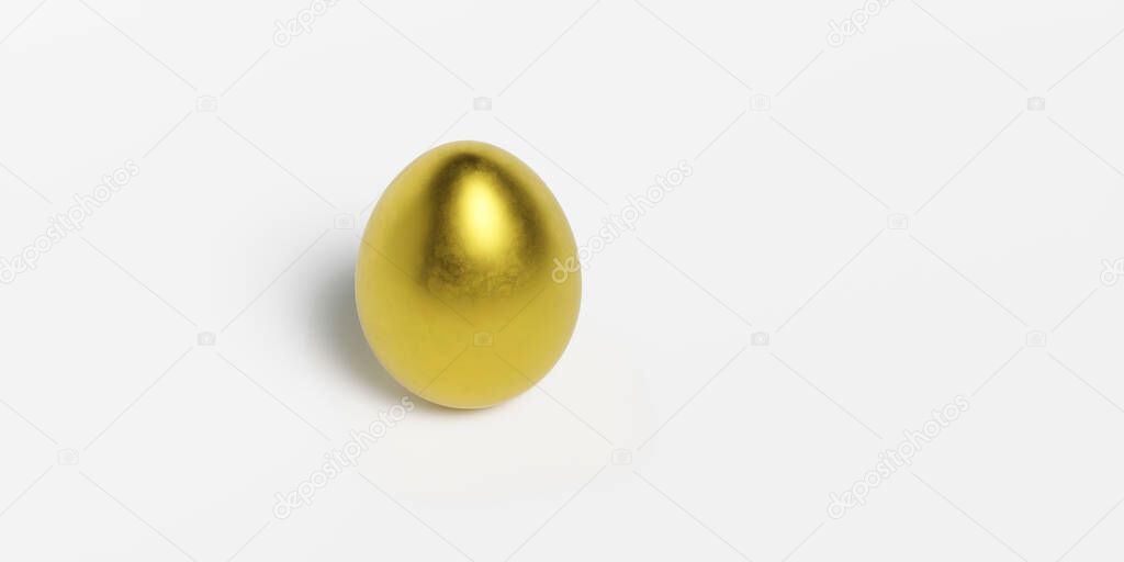 golden easter egg isolated on white background, banner, icon, signboard place for text, wallpaper