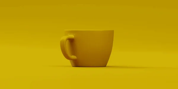 Желтая Чашка Кофе Изолированы Желтом Фоне Рендеринг — стоковое фото