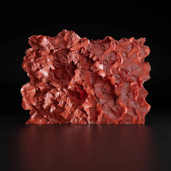 3D rendering, gypsum panel in red on a dark background with reflection