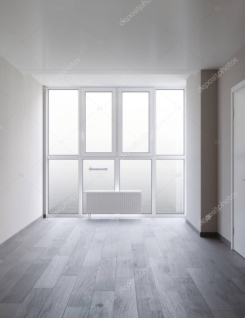 view from the window in a new apartment with large renovated windows, new housing