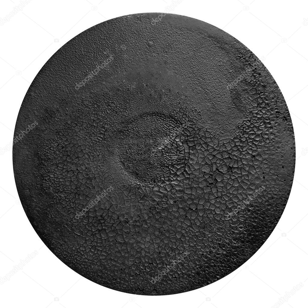 black charred disc or round plane, texture, structure