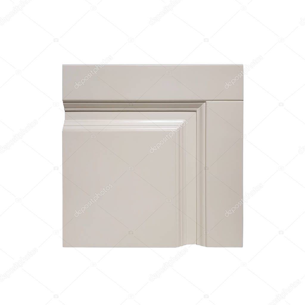 beige pattern or fragment of a furniture front door on a white background in studio