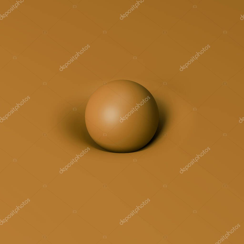 An orange ball on an orange canvas deforms a plane, 3D rendering