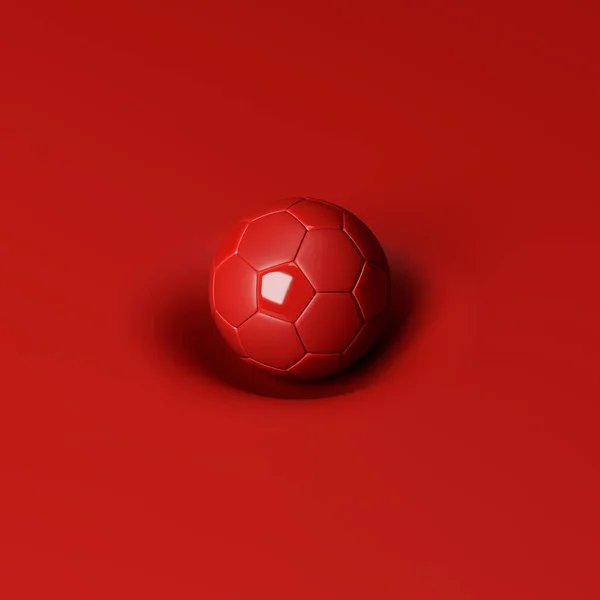 红色帆布上的红色足球扭曲了帆布或平面 3D渲染 — 图库照片