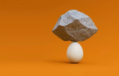 Taş turuncu arka planda yumurtaya konur. Asgari yaratıcı fikir.