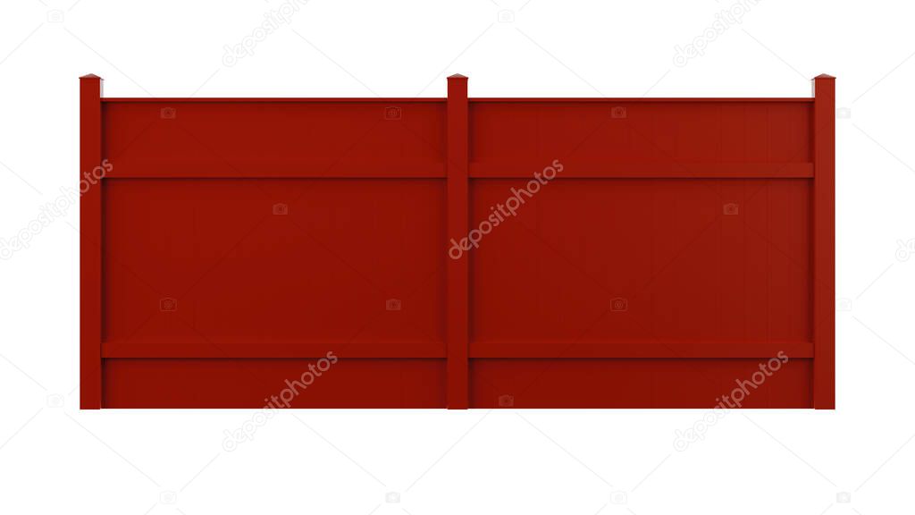 fragment or section of a red modern fence isolated on white background, 3d rendering