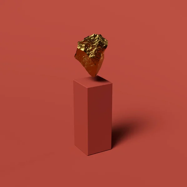 Renderização Penhasco Ouro Uma Escultura Levita Acima Uma Pedra Recolher — Fotografia de Stock