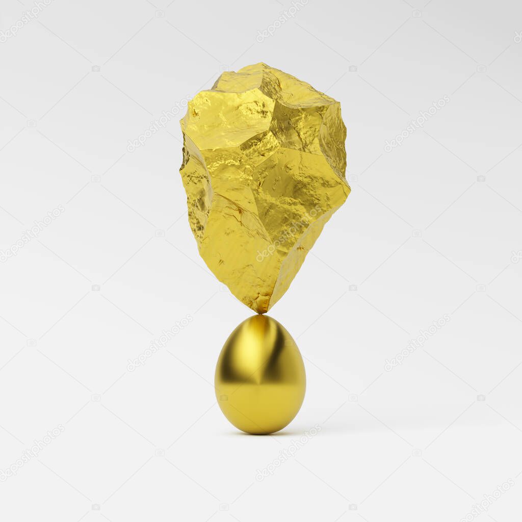 3d rendering a rock above an egg in balance on a white background, a sculpture of gold, banner
