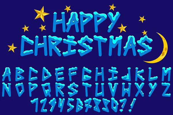 Номери шрифтів і все таке. Веселого різдвяного візиту. Веселого Різдва і щасливого Нового року. Різдвяні зірки й місяць. — стоковий вектор
