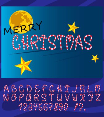 Noel tarzında tam bir alfabe, şeker lolipopları. Mutlu Noeller yazı tipi.