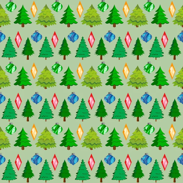 Christmas or Christmas Wallpaper with Christmas trees and Christmas decorations in the lowpoly. — Stock Vector