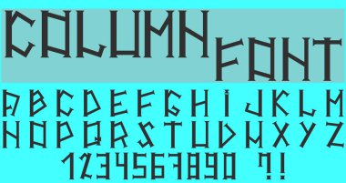 The font using the columns. Style from ancient Greek architecture. Vector image.