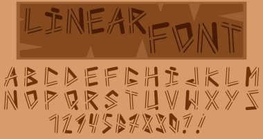 İlginç yazı tipi, her harf parçalara ayrılmış. Her harfin alakasız parçalardan oluştuğu bir yazı tipi. Vektör resmi.