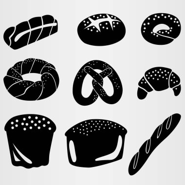 Fırın ürünlerinin dokuz elementi. Menüler, mutfaklar ve fırınlar için hazır..