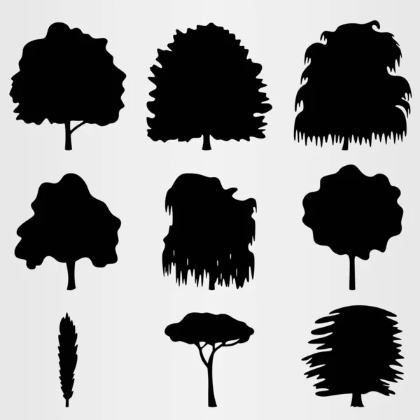 Set di nove alberi diversi. Set per la progettazione di varie opere, opuscoli, manifesti, ecc . — Vettoriale Stock