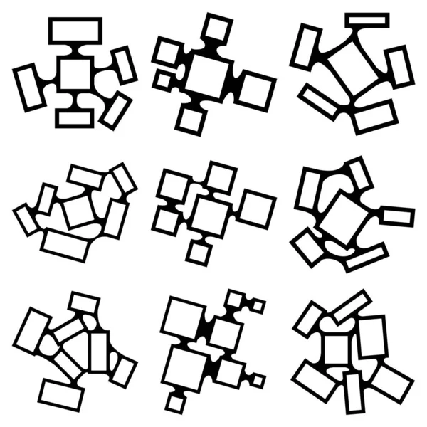 Conjunto Nueve Ilustraciones Varios Marcos Hechos Formas Geométricas Conjunto Cuadrados — Archivo Imágenes Vectoriales