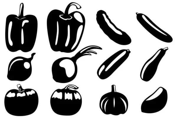 Ένα Σετ Από Δώδεκα Διαφορετικά Λαχανικά Πιπέρι Κολοκύθι Κρεμμύδι Αγγούρι — Διανυσματικό Αρχείο