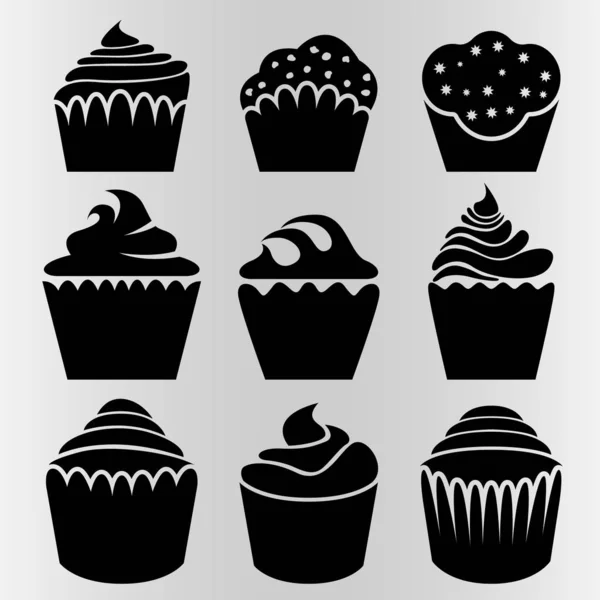 Een Set Cupcakes Met Verschillende Vullingen Verschillende Vormen Afbeeldingen Voor — Stockvector