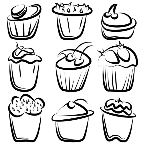 Set Cupcake Con Ripieni Diversi Forme Diverse Immagini Scopi Diversi — Vettoriale Stock