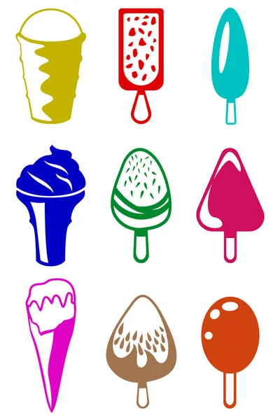 Set Nine Images Ice Cream Creative Art Images Different Restaurants — Stock Vector
