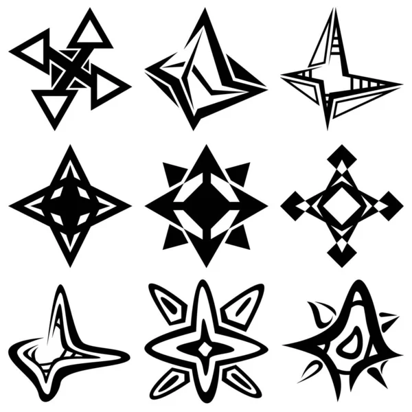 方向矢印の9つの抽象的な画像のセット 様々な目的のための画像 タトゥーやロゴなど ベクトル画像 — ストックベクタ