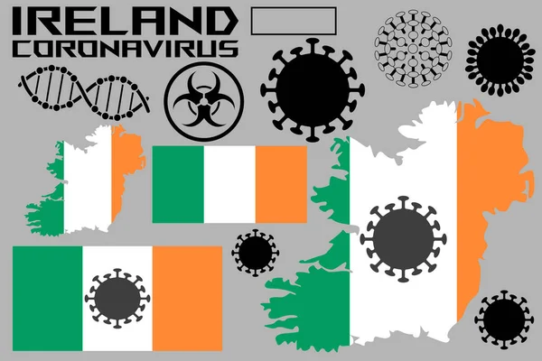 Illustration Coronavirus Avec Drapeaux Territoire Pays Irlande Des Cellules Coronavirus — Image vectorielle