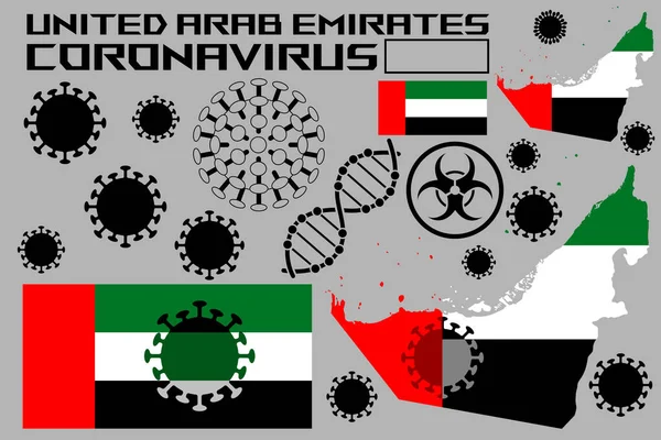 Illustrazione Del Coronavirus Con Bandiere Territorio Del Paese Degli Emirati — Vettoriale Stock