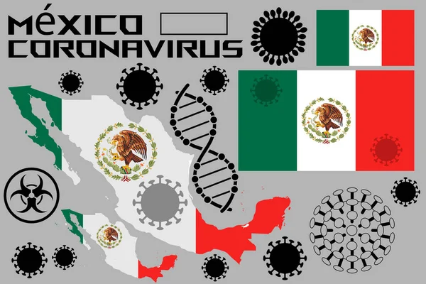 Ilustración Coronavirus Con Banderas Territorio Del País México Células Del — Vector de stock