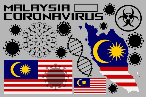 Illustration Coronavirus Flags Territory Country Malaysia Coronavirus Cells Genetic Helix — Stock Vector