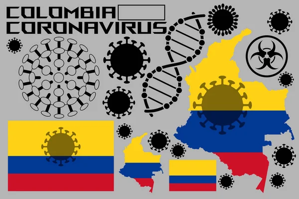 Ilustração Coronavírus Com Bandeiras Território País Colômbia Células Coroonavírus Uma —  Vetores de Stock