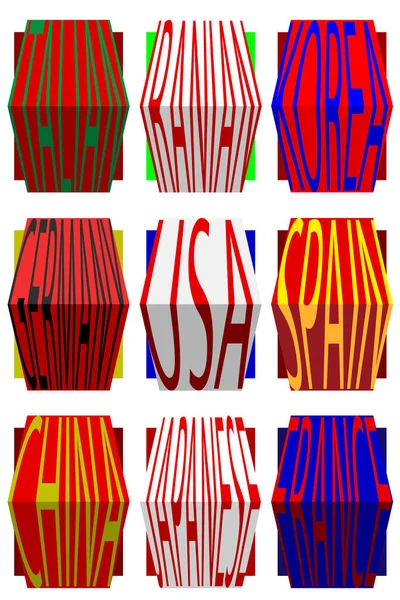 Botón Imágenes Forma Nombres Países Colores Nacionales Ilustración Vectorial — Vector de stock