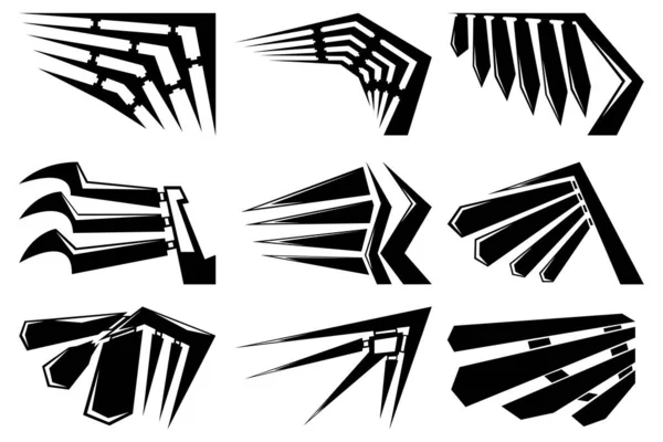Набор Девяти Абстрактных Изображений Крыльев Изображения Различного Назначения Татуировки Логотипы — стоковый вектор
